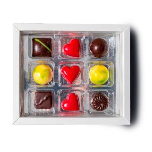 Cajitas dulces san valentin-base caja bombones roja emoticonos